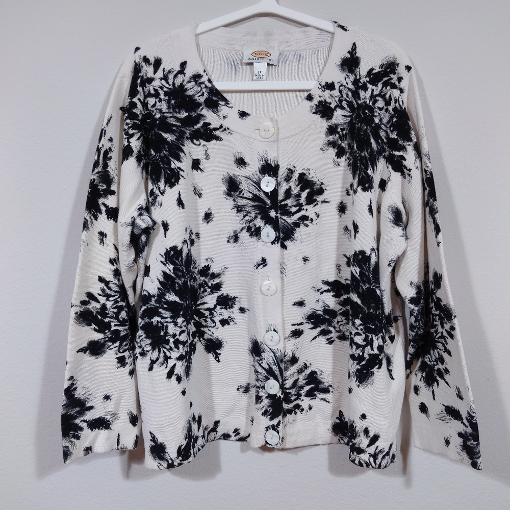 Talbots Black and White Floral Cardigan